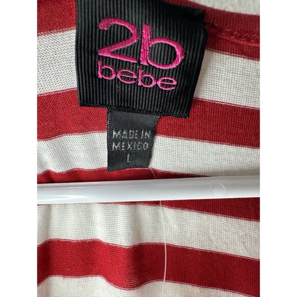 Bebe 2B White Red Striped Round Neck Maxi Dress Size Large - Picture 3 of 8
